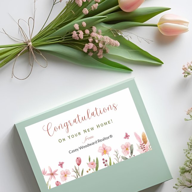 Congratulations Realtor Personalised Pink Flowers Rectangular Sticker (Creator Uploaded)