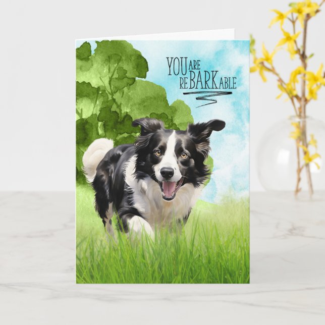 Congratulations reBARKable Border Collie Dog Card (Yellow Flower)