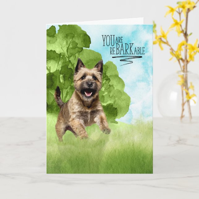 Congratulations reBARKable Cairn Terrier Dog Card (Yellow Flower)