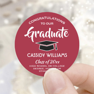 Congratulations Red, White and Black Graduation Classic Round Sticker