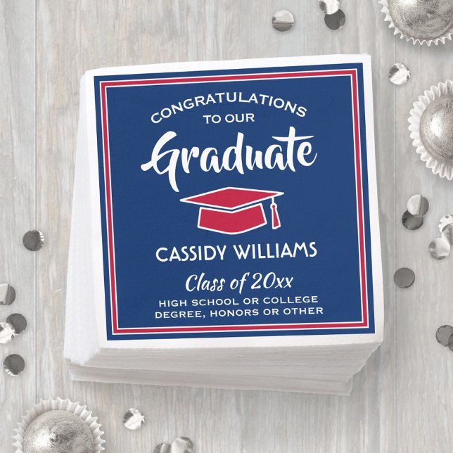 Congratulations Red White Blue Elegant Graduation Napkin (Creator Uploaded)
