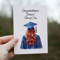 Congratulations Redheaded Female Graduate in Blue