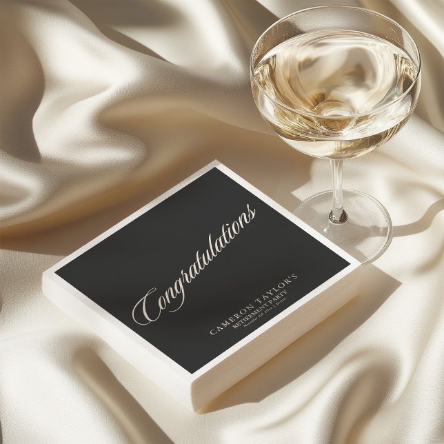 Congratulations Retirement Party Black Script  Napkin (Creator Uploaded)