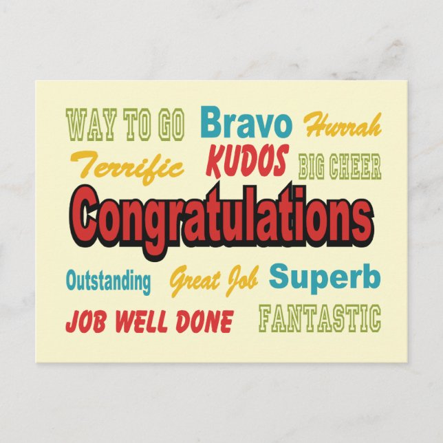Congratulations Retro Colours Postcard (Front)