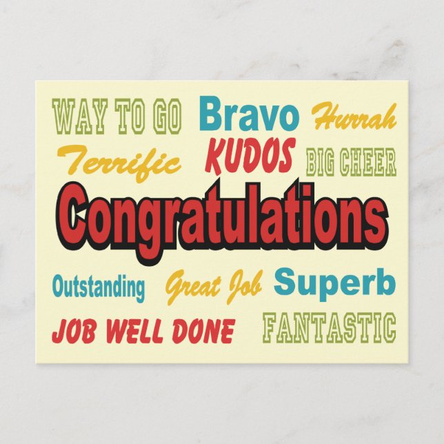 Congratulations Retro Colours Postcard (Front)