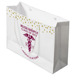 Congratulations RN Nurse Graduate Red Caduceus Large Gift Bag