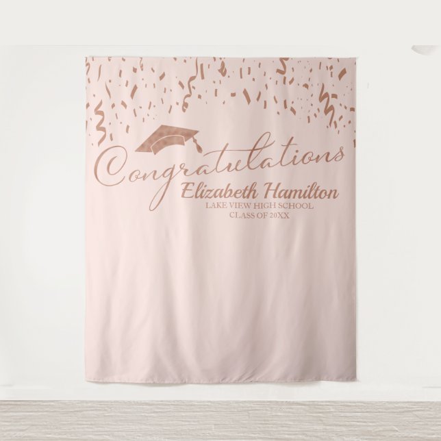Congratulations Rose Gold Pink Graduation Backdrop Tapestry (Front)