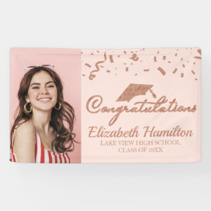 Congratulations Rose Gold Pink Photo Graduation Banner