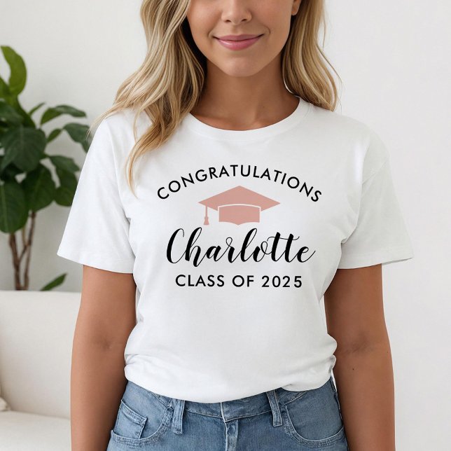 Congratulations Rose Gold Script Name Graduation T-Shirt (Creator Uploaded)