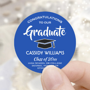Congratulations Royal Blue & White Graduation Classic Round Sticker