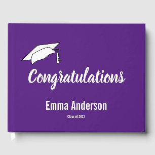 Congratulations Royal Purple and White Graduation Guest Book