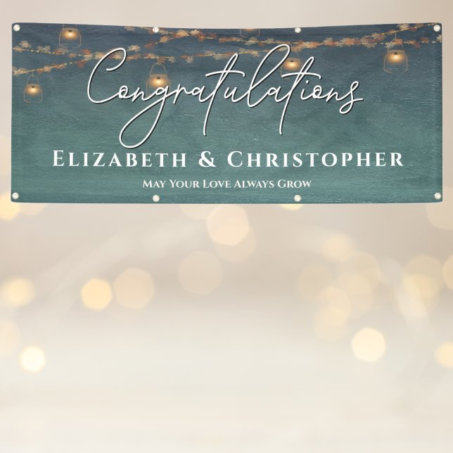 Congratulations Rustic Tea Lights Engagement Party Banner (Creator Uploaded)