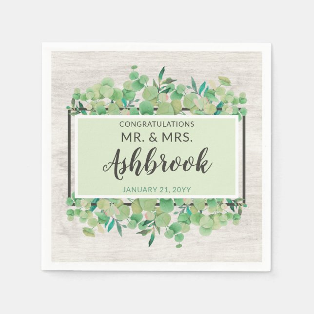 Congratulations Rustic Wood & Eucalyptus Botanical Napkin (Front)