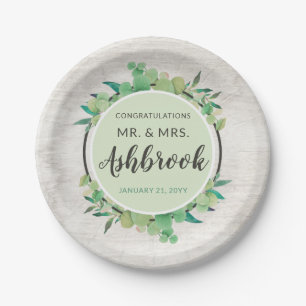 Congratulations Rustic Wood & Eucalyptus Botanical Paper Plate