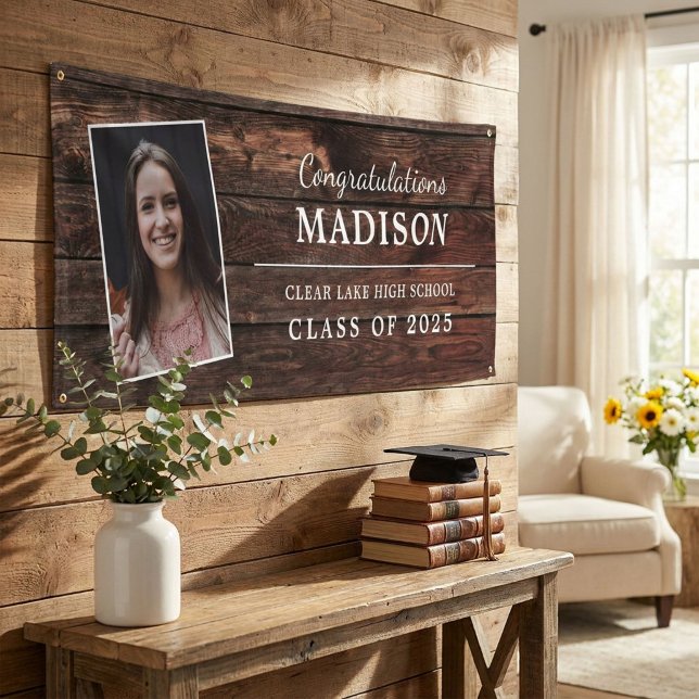 Congratulations Rustic Wood Graduation Photo Banner (Creator Uploaded)