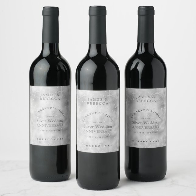 Congratulations Silver Wedding Anniversary Wine Label (Bottles)