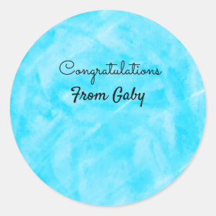 congratulations simple blue hanpainted watercolor classic round sticker