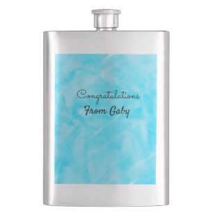 congratulations simple blue hanpainted watercolor hip flask