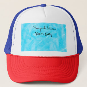 congratulations simple blue hanpainted watercolor trucker hat