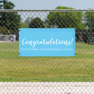 Congratulations sky blue custom script graduation banner
