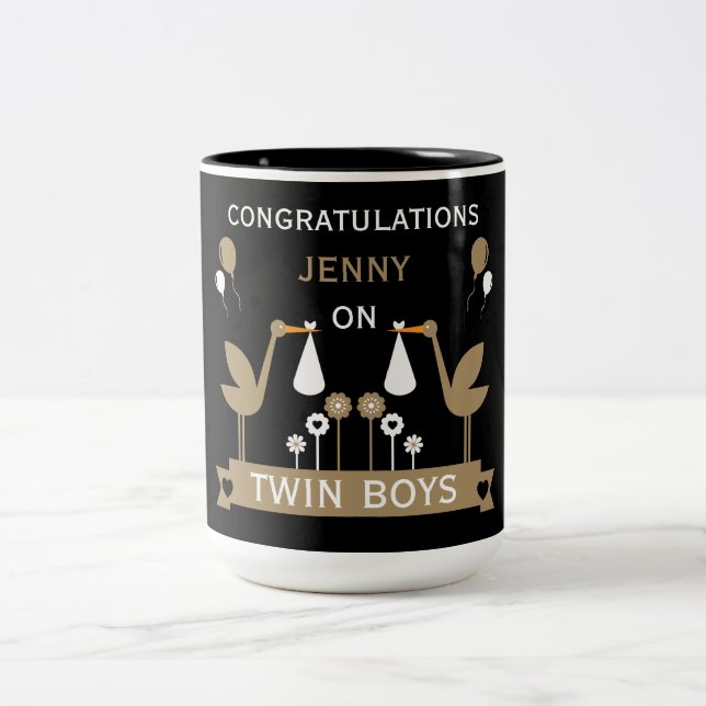 Congratulations Stalk Delivery Of Twins Two-Tone Coffee Mug (Center)