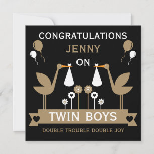 Congratulations Stalk Delivery Twin Boy Card