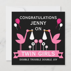 Congratulations Stalk Delivery Twin Girls Card