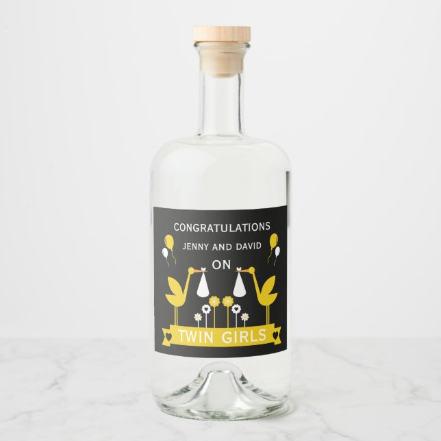Congratulations Stalk Delivery Twins Liquor Bottle Label (Front)