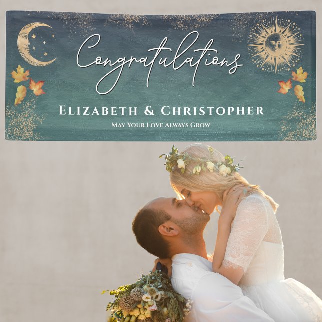 Congratulations Sun Moon Fall Engagement Party Banner (Fall Autumn Congratulations Engagement Wedding Banner = Fall in Love)