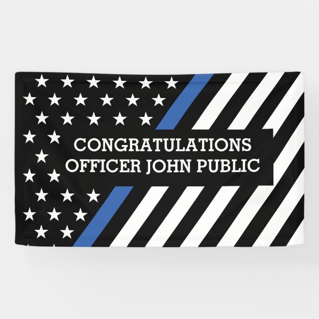 Congratulations Thin Blue Line Flag Banner (Horizontal)