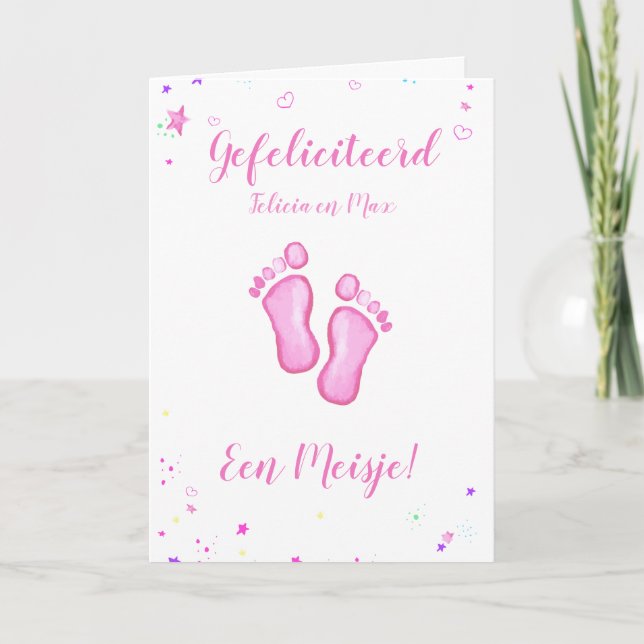 Congratulations to a girl customizable names card (Front)