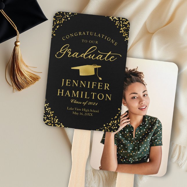 Congratulations To Our Graduate Gold Confetti  Hand Fan (Creator Uploaded)
