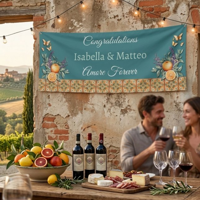 Congratulations Tuscan Wedding Engagement  Banner (Congratulations to the newly engaged or wedded couple. Italian Tuscan themed banner for party event.)