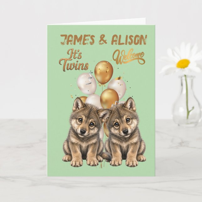 Congratulations, Twins Wolf Pups Card (Small Plant)