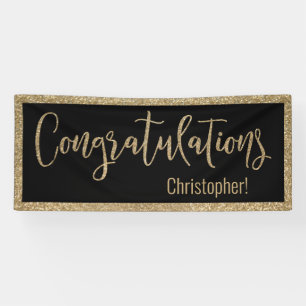 Congratulations Typography Gold Glitter and Black Banner