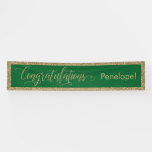 Congratulations Typography Gold Glitter and Green Banner
