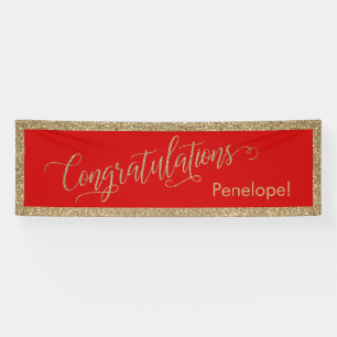 Congratulations Typography Gold Glitter and Red Banner