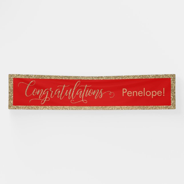 Congratulations Typography Gold Glitter and Red Banner (Horizontal)