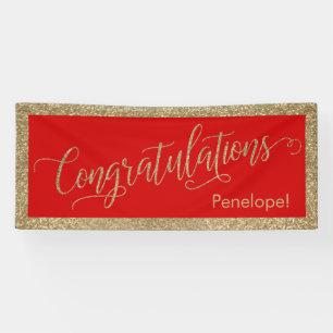 Congratulations Typography Gold Glitter and Red Banner