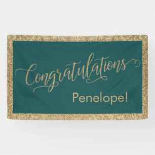 Congratulations Typography Gold Glitter and Teal Banner