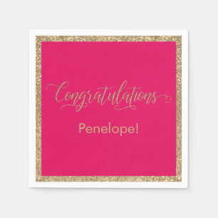 Congratulations Typography Gold Glitter Raspberry Napkin