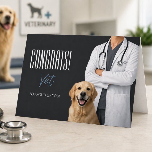 Congratulations Vet Graduation Card (Congrats Vet graduation card with dog, clean modern design, heartfelt and meaningful)