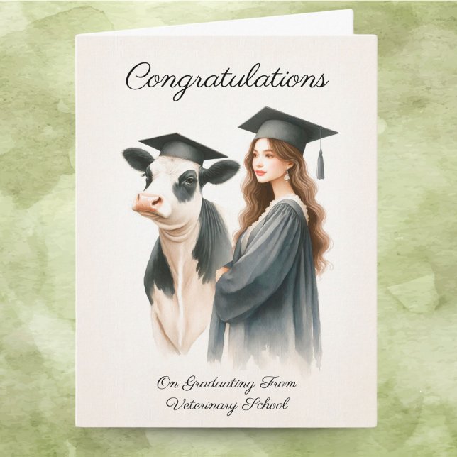 Congratulations Veterinary School Cow And Graduate Card (Celebrate their journey from hoof to heal with joy!)
