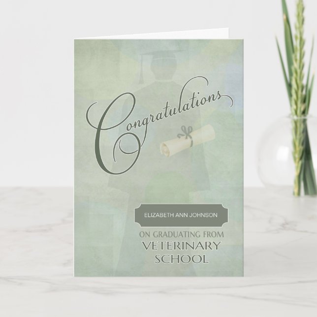 Congratulations Veterinary School Graduate w-Name Card (Front)