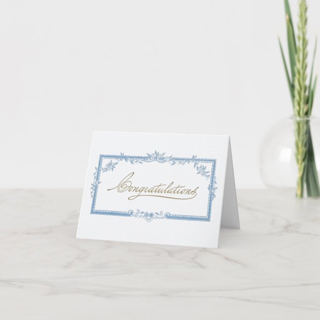 Congratulations! Vintage blue floral frame Card (Front)