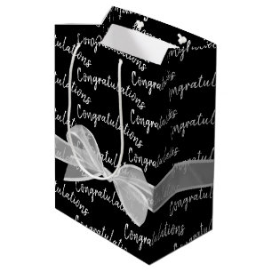 Congratulations Wedding Bow on Black Medium Gift Bag