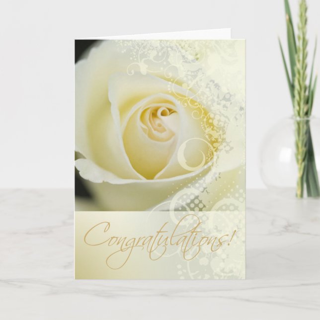 Congratulations Wedding Bridal Lace Rose (creme) Holiday Card (Front)