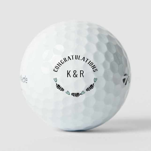 Congratulations Wedding Couple Initial Foliage Golf Balls (Front)
