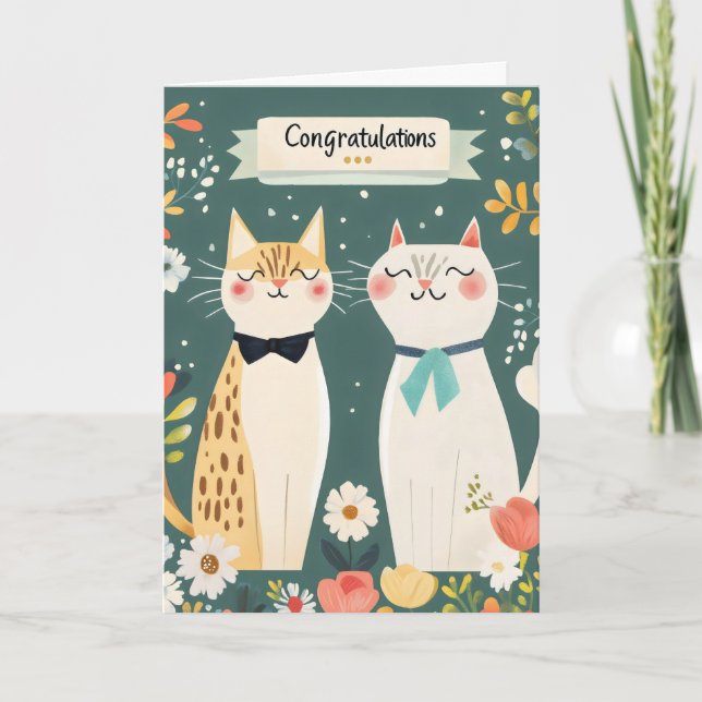 Congratulations Wedding Cute Cats Holiday Card (Front)