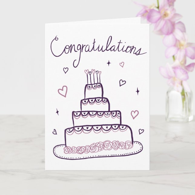 Congratulations Wedding Engagement Sketch Doodle  Card (Orchid)
